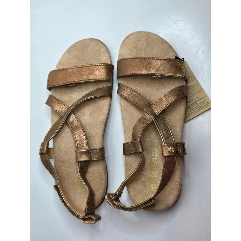 Spenco Womens 9 Orthotic Cross Strap Sandals Metallic Copper Glitter NEW Comfort